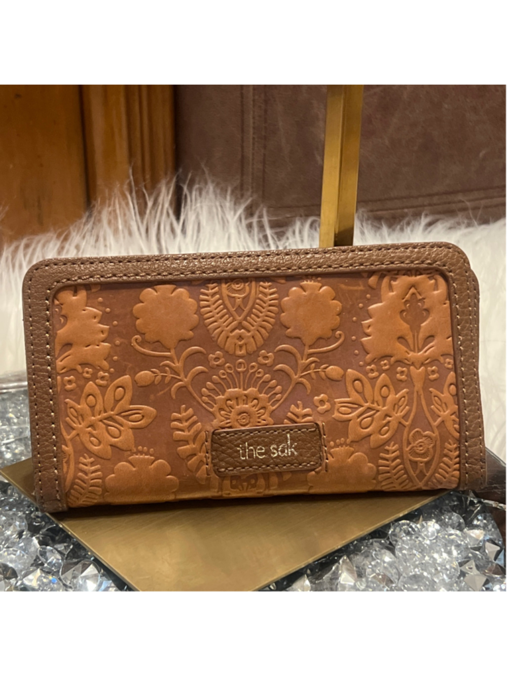 The Sak Brown Floral Embossed Leather Wallet One Size